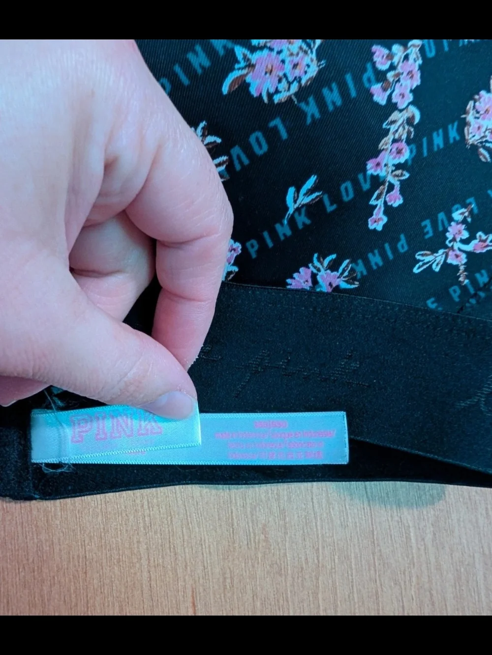 PINK Victoria's Secret Black Bralette with Pink Floral Print 36B